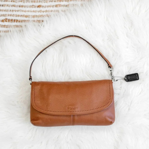 COACH F51821 PARK SADDLE BROWN PEBBLED LEATHER MINI BAG WRISTLET WALLET CLUTCH - Picture 5 of 14